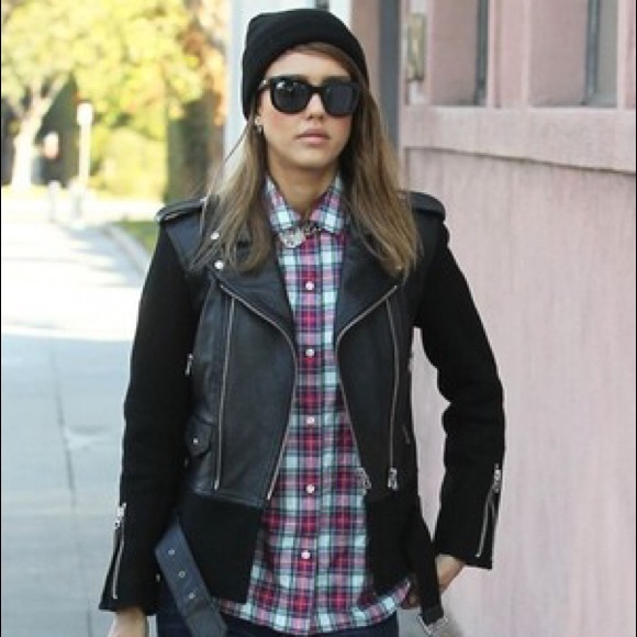 Sandro Combo Leather Wool Moto jacket - Picture 10 of 10